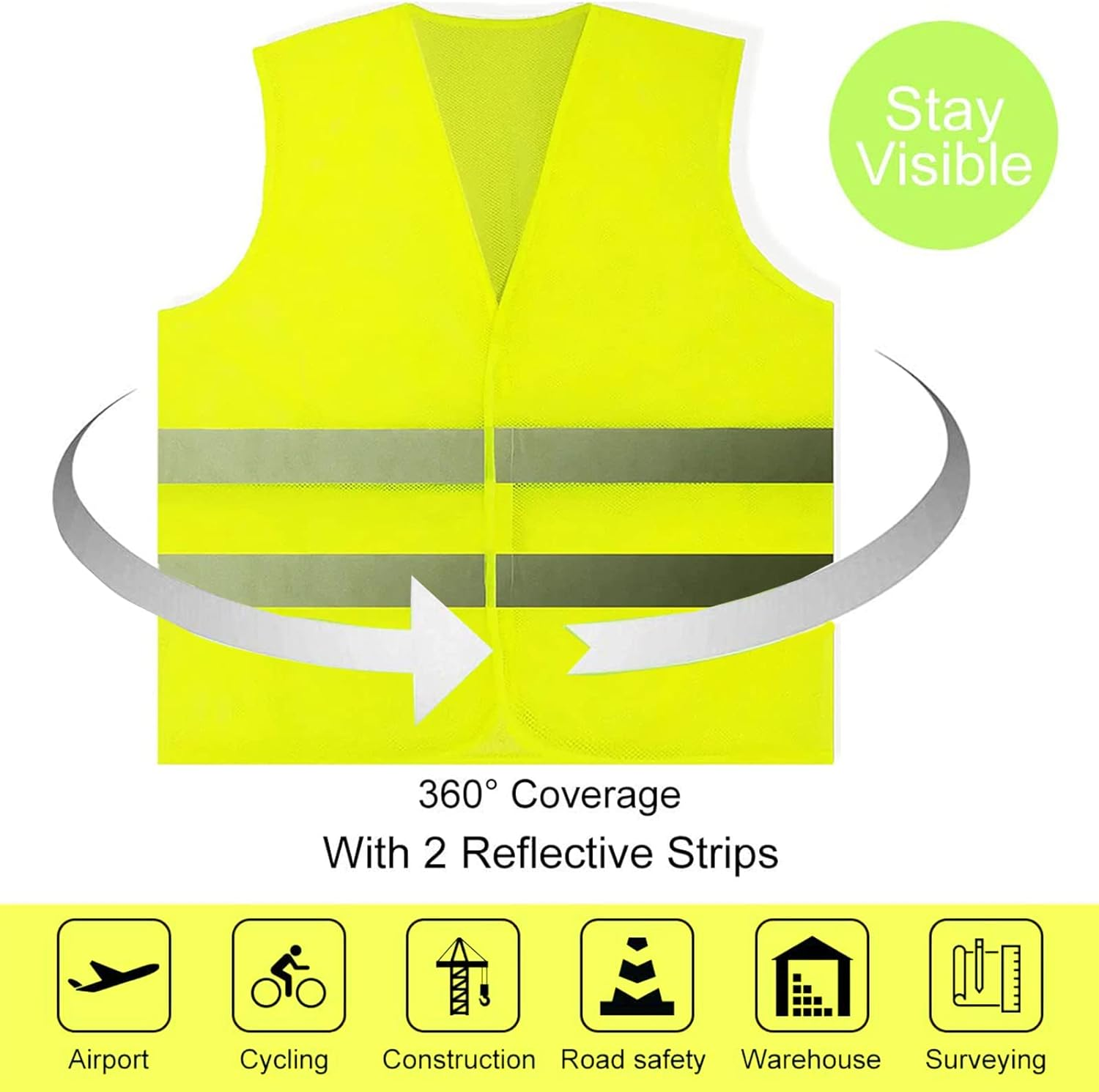 5 Pack Hi Vis Vests,Safety Vests,Standard Size Reflective High Visibility Vests,Unisex Hi Vis Jacket for Traffic Work, Running, Surveyor and Security Guard Construction Vest image number 2
