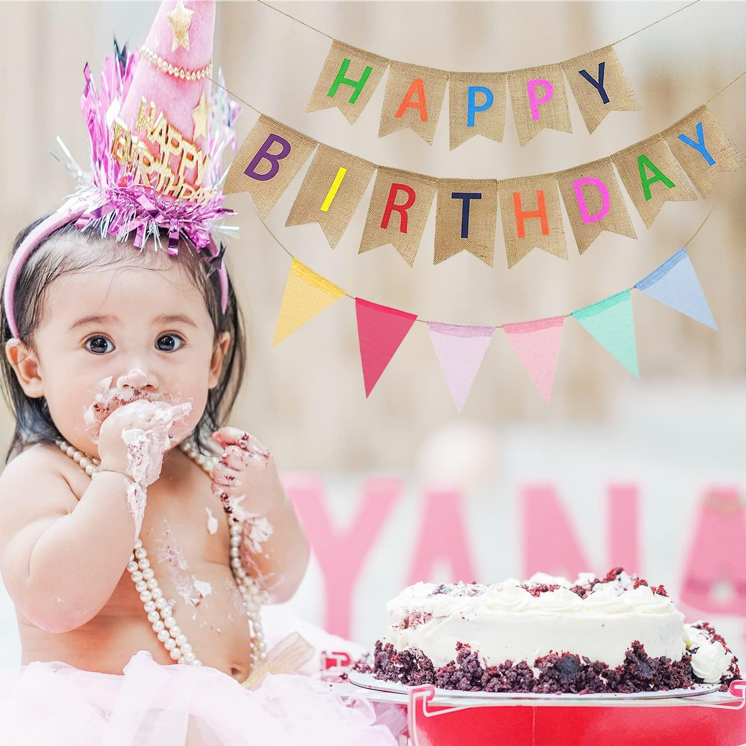 Esteopt Happy Birthday Garland, Bunting Banner, Multicolor, 2M X 2M, 3 Sets, Jute, Indoor/Outdoor, Perfect for Birthdays, Weddings, Baby Showers, Christmas image number 4