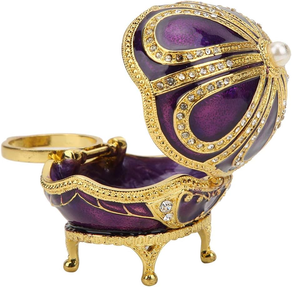 Trinket Box, Hand-Set Rhinestones Hand Painted Enamel No Fading Jewelry Storage Box Southeast Asian Style Exquisite Workmanship Purple Enamel Ornament for Home, Office Decoration, Ring Storage image number 6