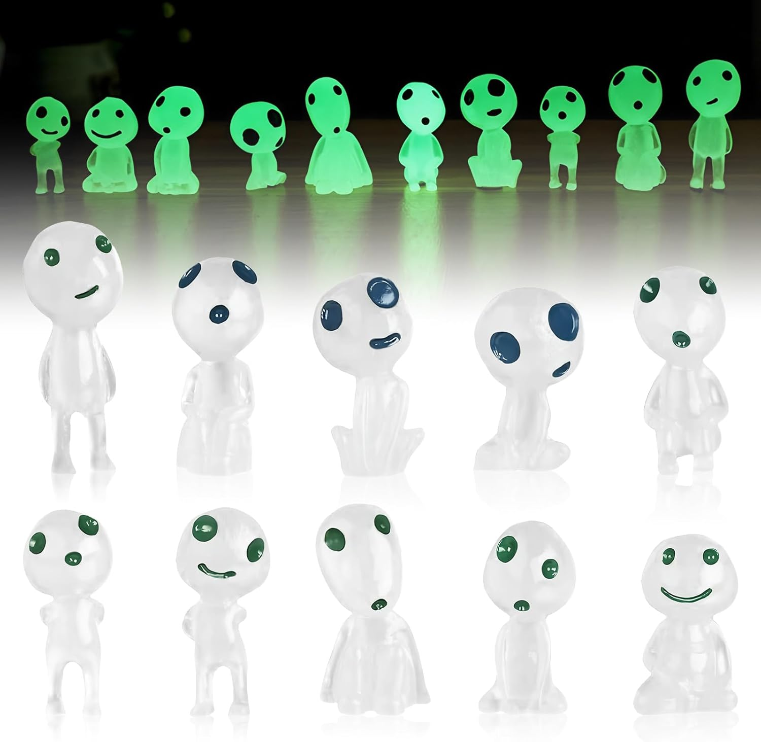 Tree Elf Doll, Pack of 10 Princess Mononoke Luminous Spirit, Miniature Garden Decoration Made of Resin, Suitable for Home, Garden, Pot Decoration