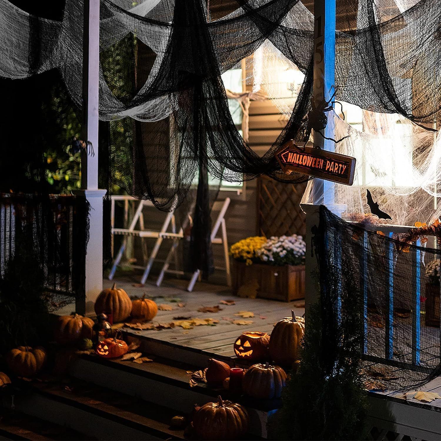 6PCS Halloween Creepy Cloth Decoration, Black Scary Halloween Gauze Cloth(72 X 30 In), Spooky Scary Gauze Decor Halloween Decorations for Party Indoor Outdoor (5Black + 1White) image number 6