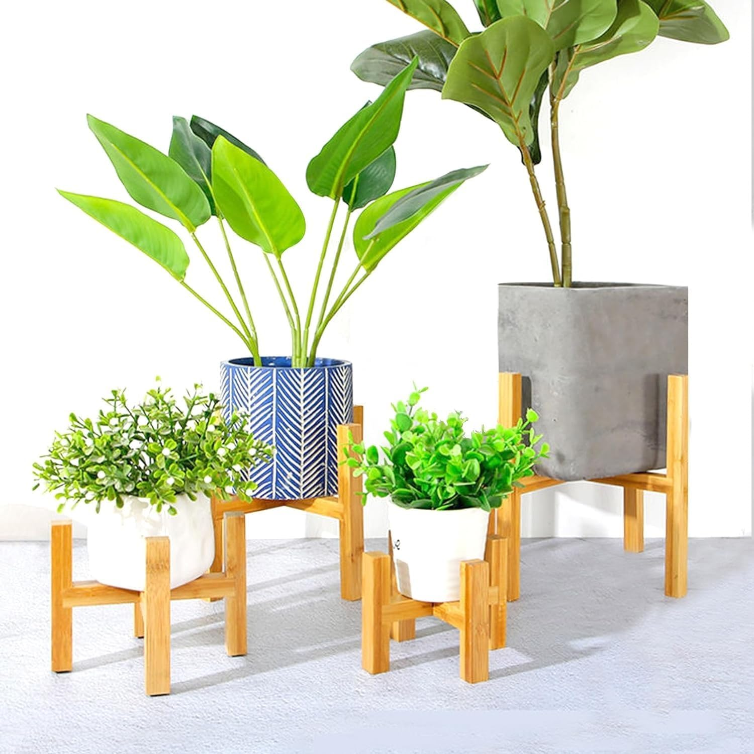 EZONEDEAL Modern Plant Stand for Indoor/Outdoor Use - Bamboo Material - Corner Plant Stand & Tabletop Planter - Easy to Install - No Tools Needed image number 3