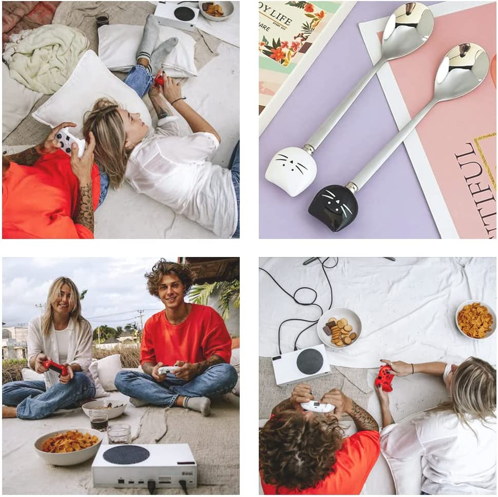 Cute Cat Spoon for Tea Coffee Ceramic Stainless Steel Spoons for Cat Lover Cat Food Spoon for Wet Food Cat Themed Gifts for Couples Wedding House Warming Gifts 2Pcs