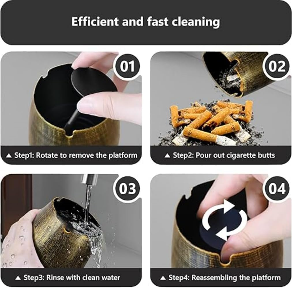 Cigar Ashtray with Lid for Outdoors outside Patio Home Retro Decor, Large Cigar Holder Ashtray for Cigarettes Windproof (Large) image number 6