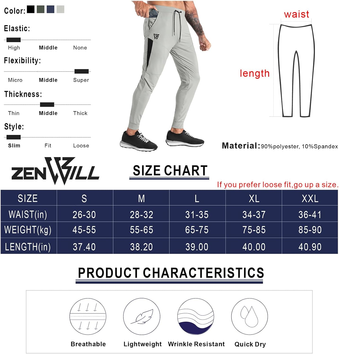 ZENWILL Men'S Lightweight Gym Track Pants,Mens Casual Athletic Workout Joggers Sweatpants with Zip Pockets image number 4