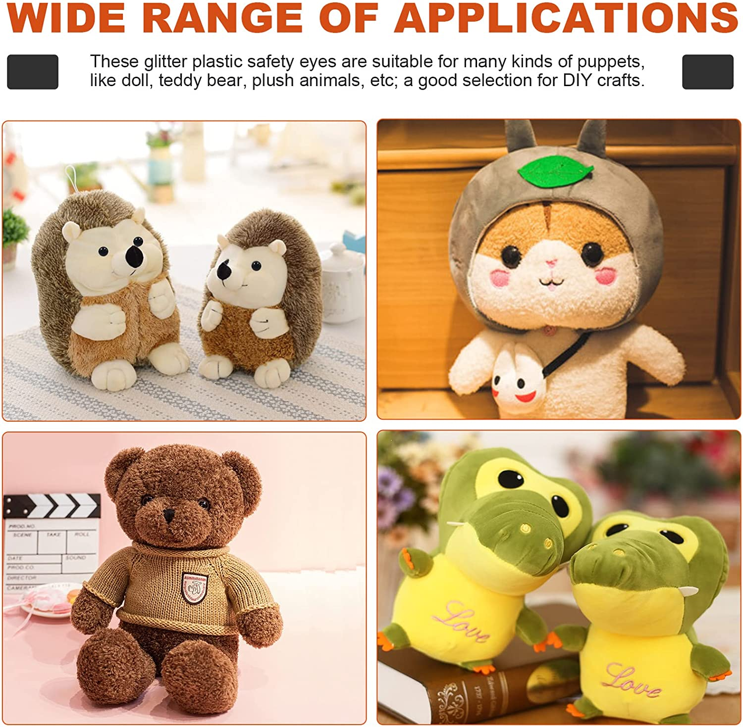 Tanstic 224Pcs Plastic Safety Eyes with Washers 4 Color Craft Doll Eyes for Doll Animal Crafts, Stuffed Crochet Animals (10Mm, 12Mm, 14Mm, 16Mm, 18Mm) image number 3