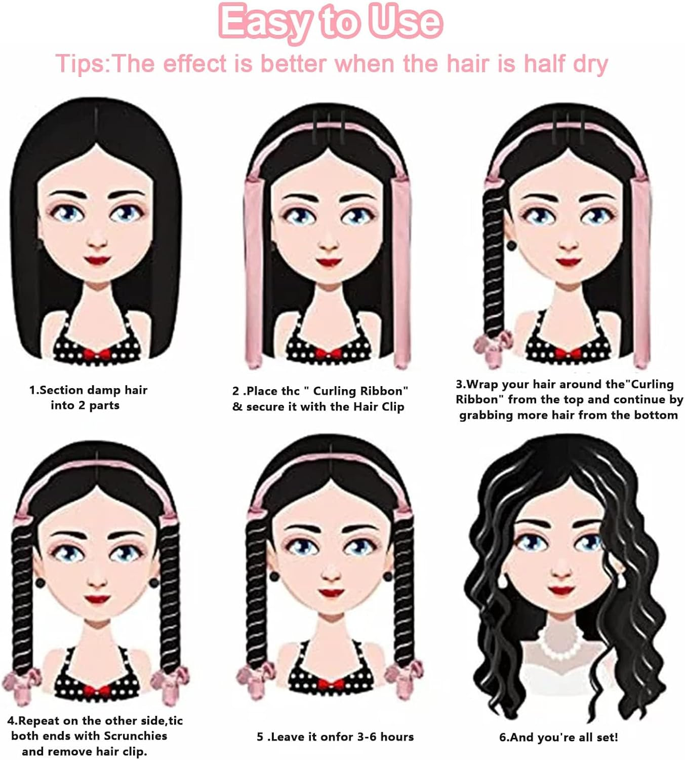 Heatless Curlers Headband, DIY Styling Curling Rod, Soft Sleeping Wave Curls Tools with Flower Patten Elastic Hair Band, No Heat Rollers Rod for Long Medium Hair (Comb) image number 6