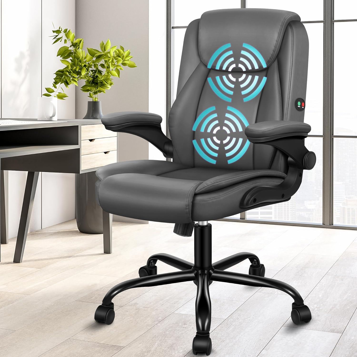 ALFORDSON Ergonomic Massage Office Chair Mid Back with Adjustable Armrest, Gaming Chair for Computer Task Desk, Study Chair with SGS Listed Gas-Lift, 150Kg Loading, Grey image number 3