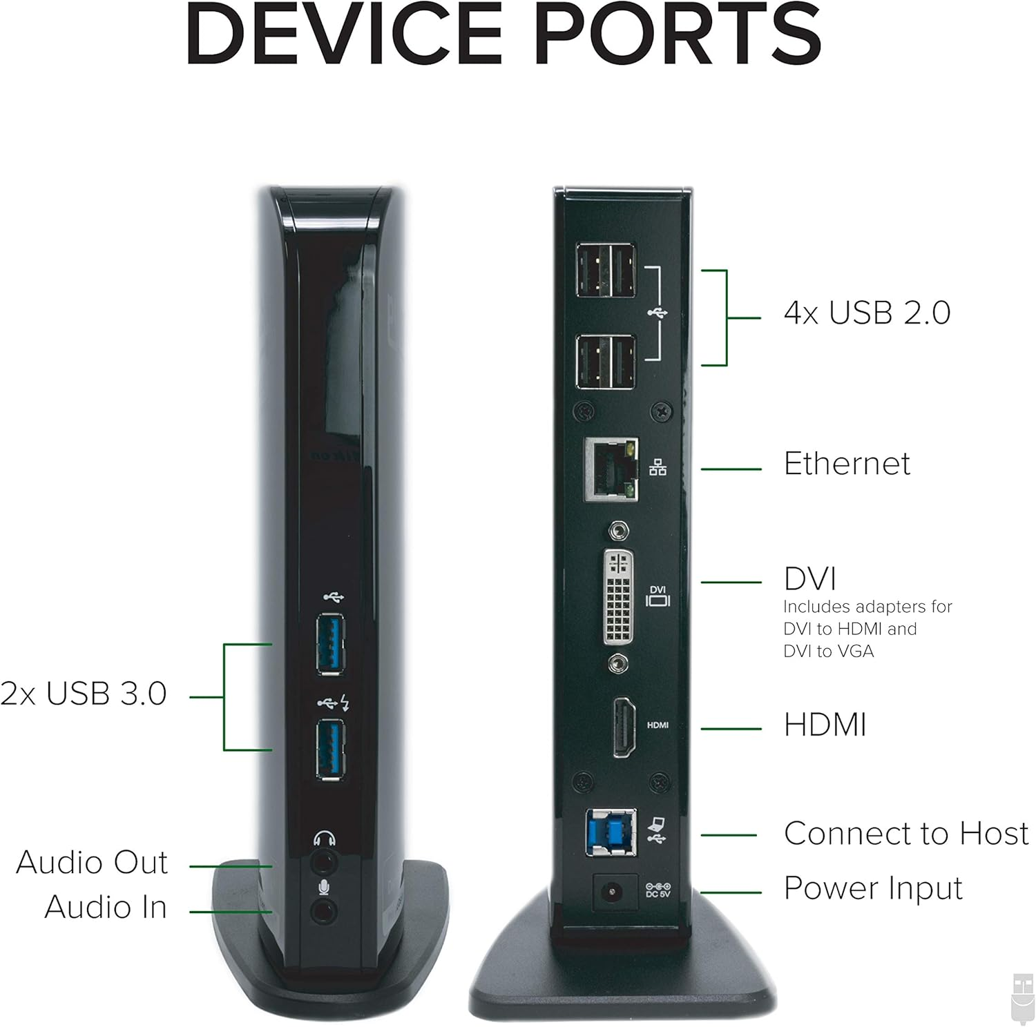 Plugable USB 3.0 Universal Laptop Docking Station Dual Monitor for Windows and Mac, USB 3.0 or USB-C, (Dual Video: HDMI and HDMI/DVI/VGA, Gigabit Ethernet, Audio, 6 USB Ports) image number 6