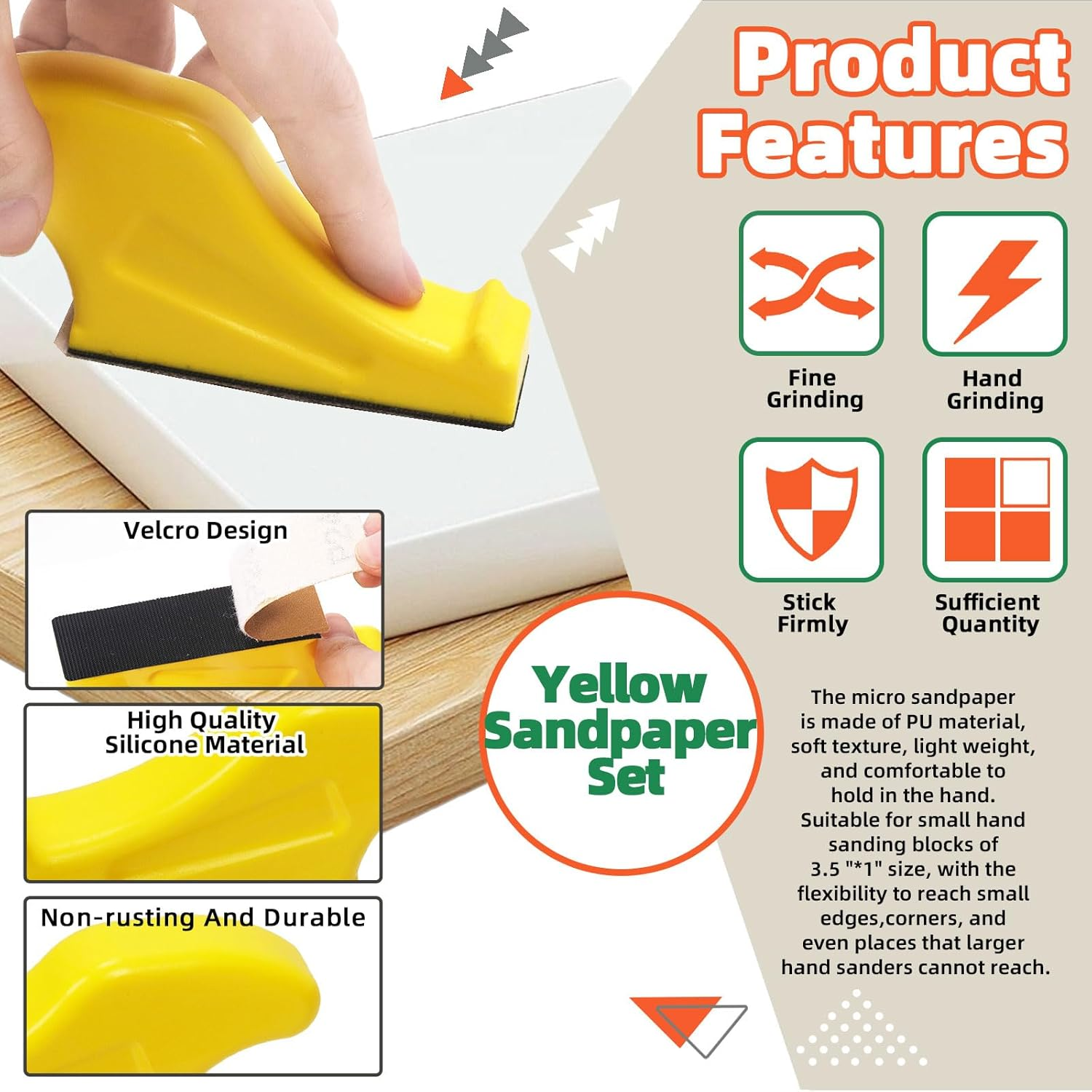 Tanstic 101Pcs Micro Sander Kit, 3.5" X 1" Mini Sander with Hook and Loop Sandpaper-Grit 80 120 180 240 400, Micro Detail Sander Detail Handle Sanding Tools for DIY Crafts, Wood, Small Projects image number 1