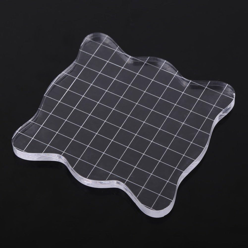 Acrylic Stamp Block with Grips and Grid Square Shape Transparent Acrylic Block Pad Essential Tool for Stamping and Scrapbooking (10 * 10Cm) image number 3