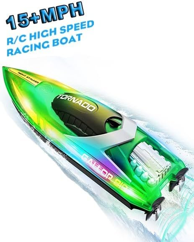 OSWIN Remote Control Boat 15+ MPH Fast RC Boat for Pool & Lake, HJ819 Remote Control Boat with LED Lights RC Speed Boat 2.4Ghz Race Boats for Adults & Kid, Pool Toys(Green) image number 6