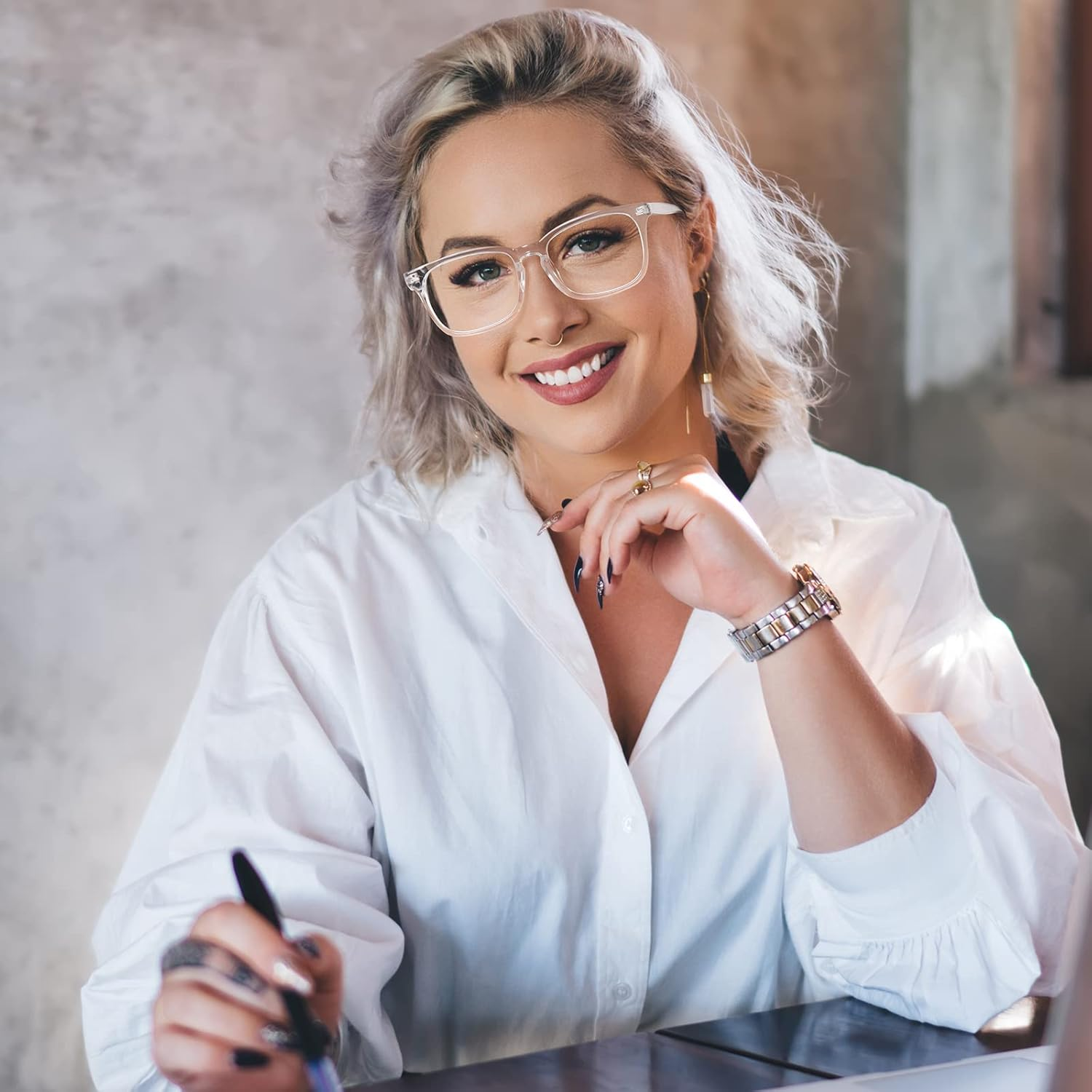 Reading Glasses Women Blue Light Blocking Glasses UV Filter Lightweight Square Reading Glasses for Men Women 1.5, Transparent, Talla &Uacute;nica image number 1