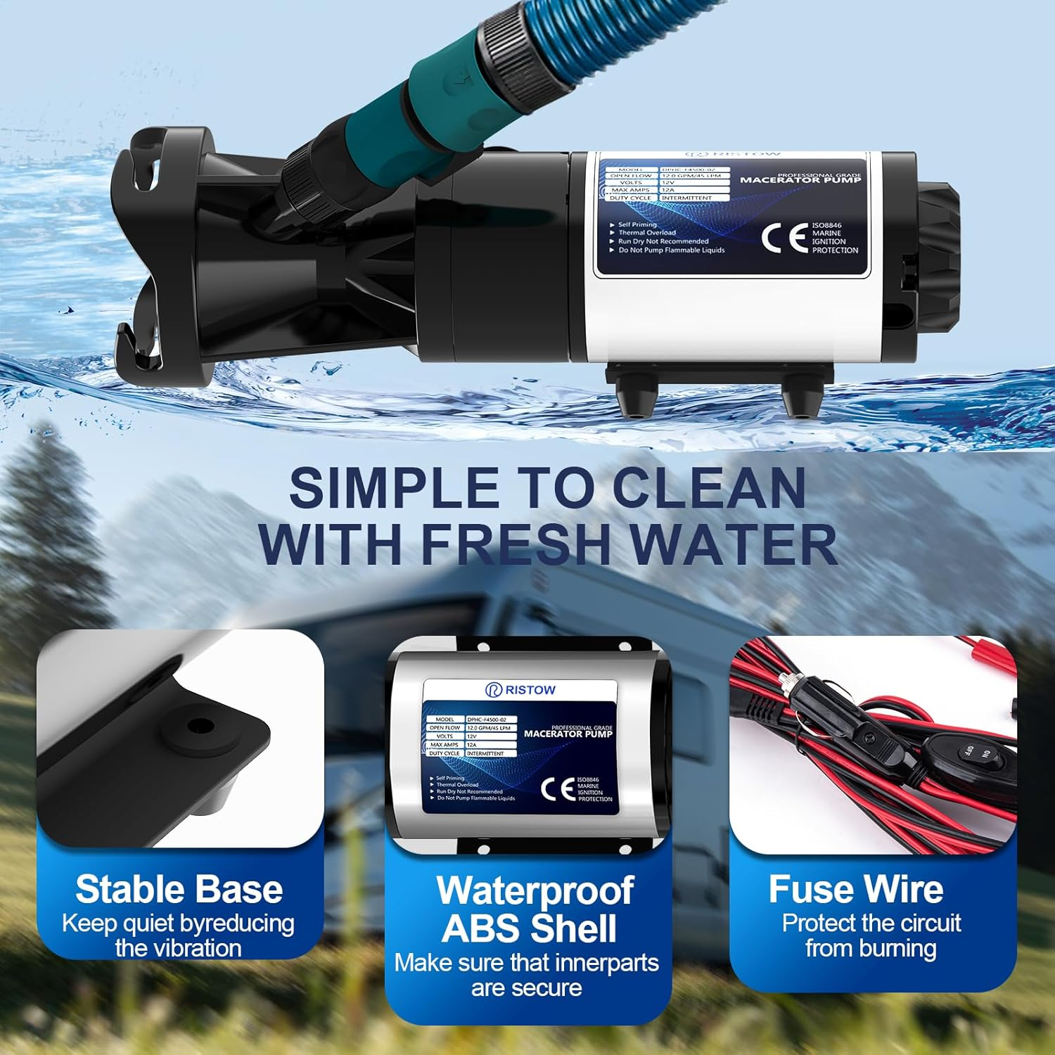 RV Macerator Pump 12V, 12GPM Waste Water Self-Priming Sewer with Garden Hose Discharge Port, Quick Release Sewage image number 6