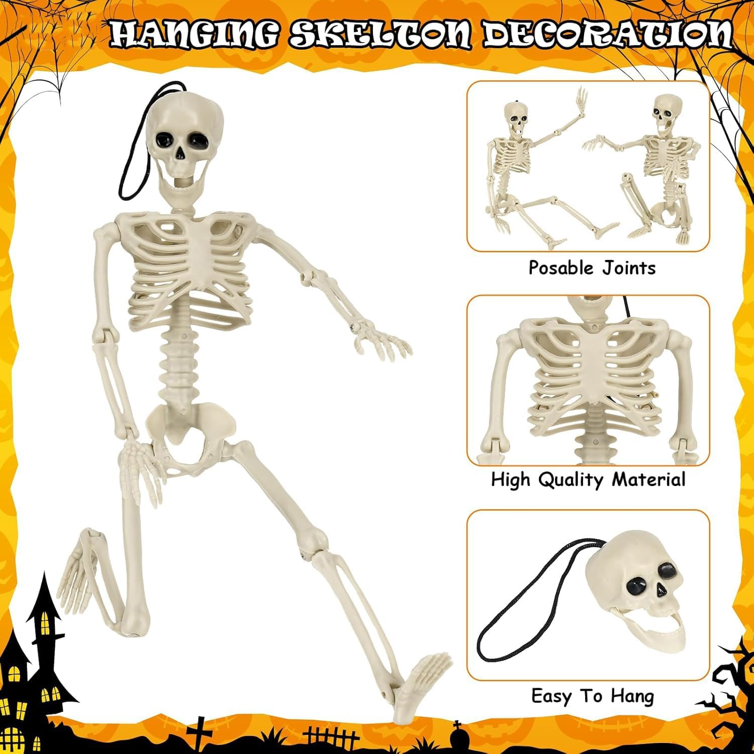 Halloween Skeletons Decorations, 40Cm Posable Plastic Skeleton 6 Packs, Full Body Skeleton Bulk with Movable Joints, Realistic Spooky Scary Skeletons for Yard, Lawn,Halloween Party Haunted House image number 2