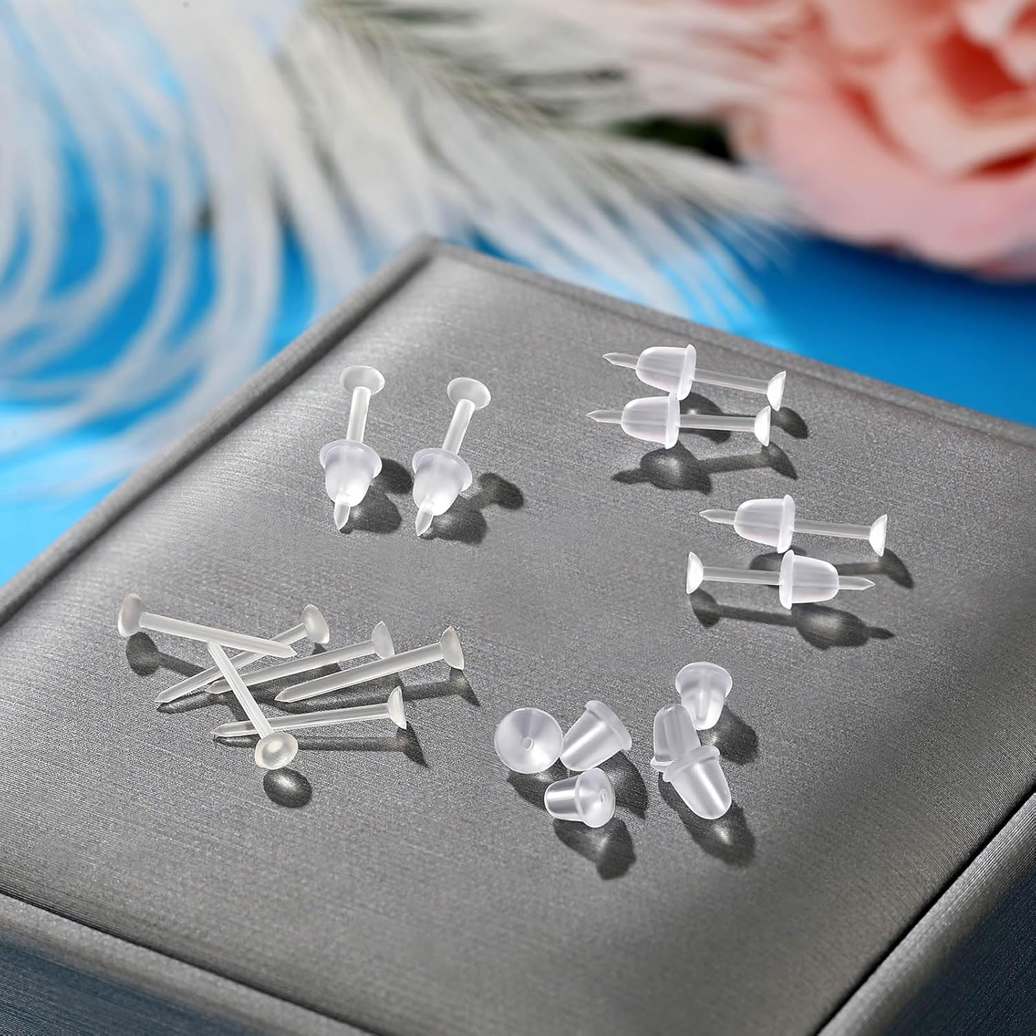 200 Pcs Plastic Post Earrings - Clear, Rubber Silicone Studs for Sports & DIY