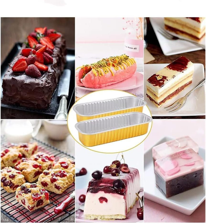 TOMVAES 50 Pcs Rectangular Aluminum Foil Box, Baking Foil Roasting Tray, Loaf Baking Pans for Baking Banana Bread, Cakes, Pies 14.9 X 6.5 X 3 CM image number 4