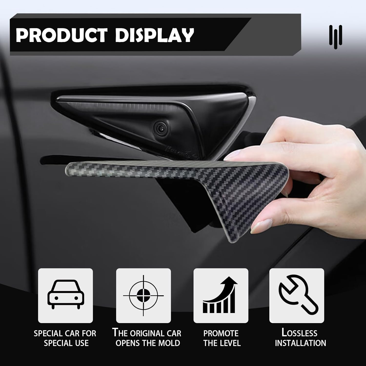 2 PCS Car Side Camera Protective Cover, Turn Signal Side Camera Indicator Light Decorative Sticker, Compatible with Tesla Model3/Y Protector Accessories (Carbon Fiber Black #Matte) image number 5