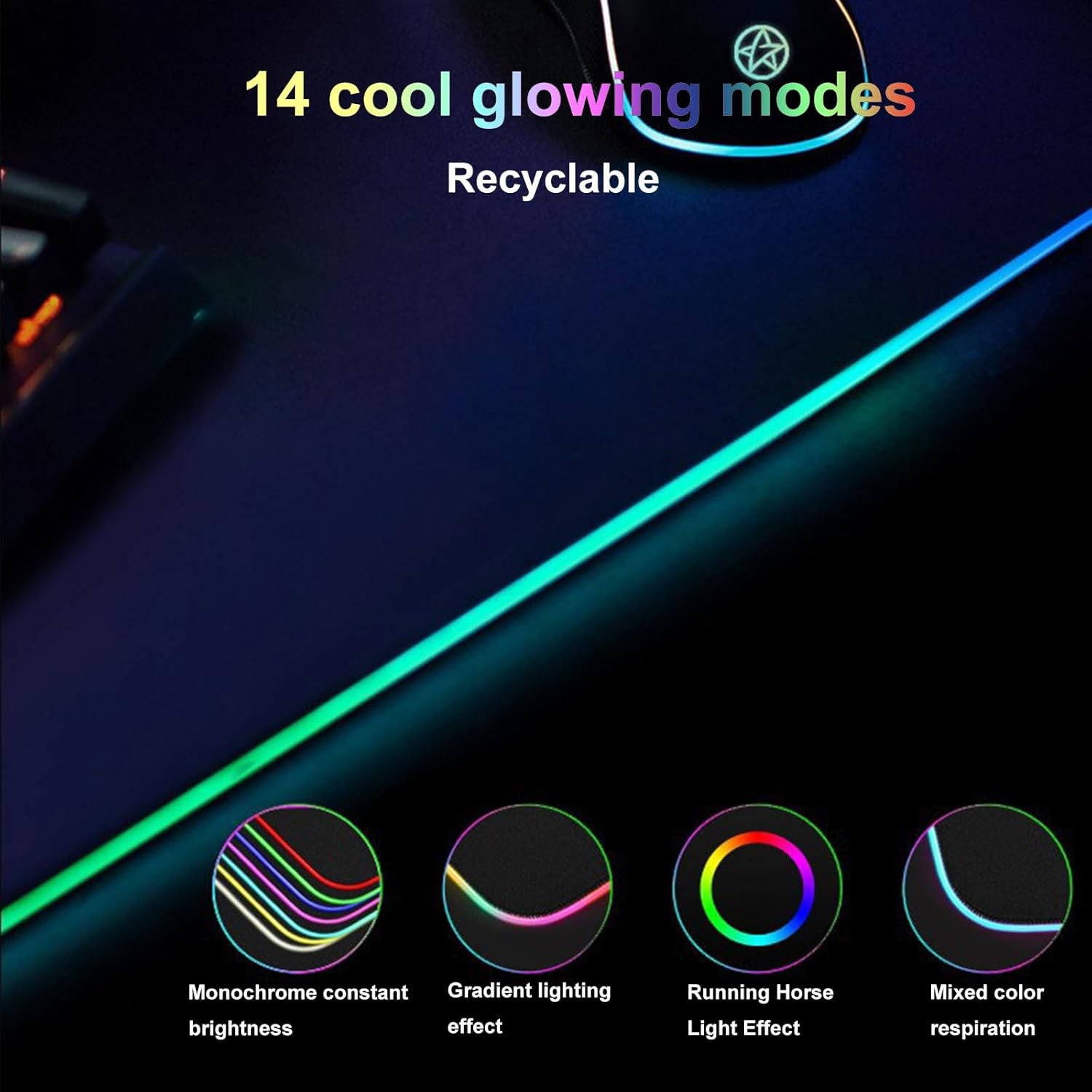 RGB Led Gaming Mouse Pad，Oversized Glowing Soft Extended Mousepad，80X30Cm Waterproof Non-Slip Rubber Computer Keyboard Pad Mat Black image number 3