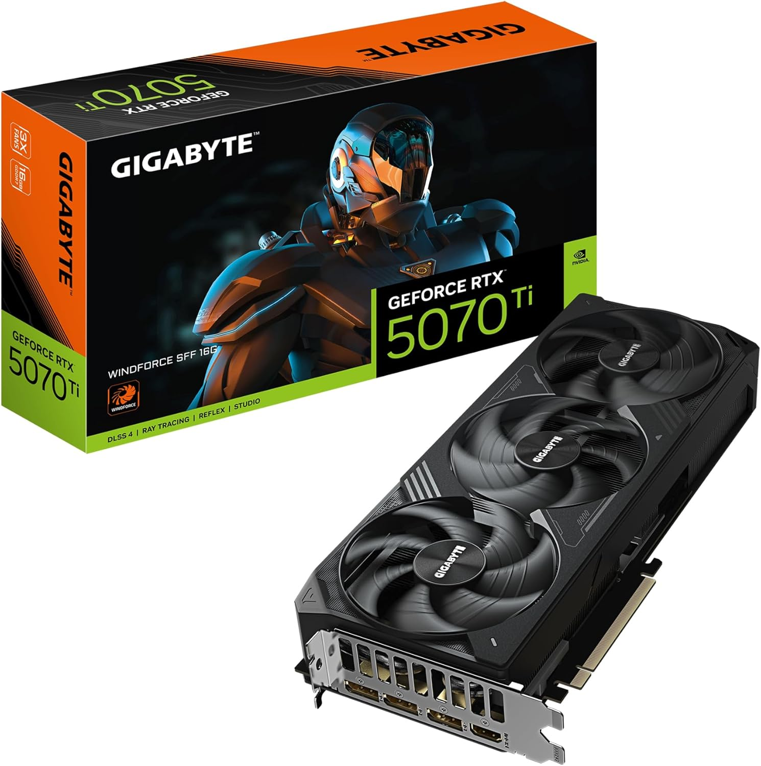 Gigabyte Geforce RTX 5070 Ti WINDFORCE SFF 16G Graphics Card - 16GB GDDR7, 256Bit, PCI-E 5.0, 2452 Mhz Core Frequency, 3 X DP 2.1B, 1 X HDMI 2.1B, NVIDIA DLSS 4, GV-N507TWF3-16GD