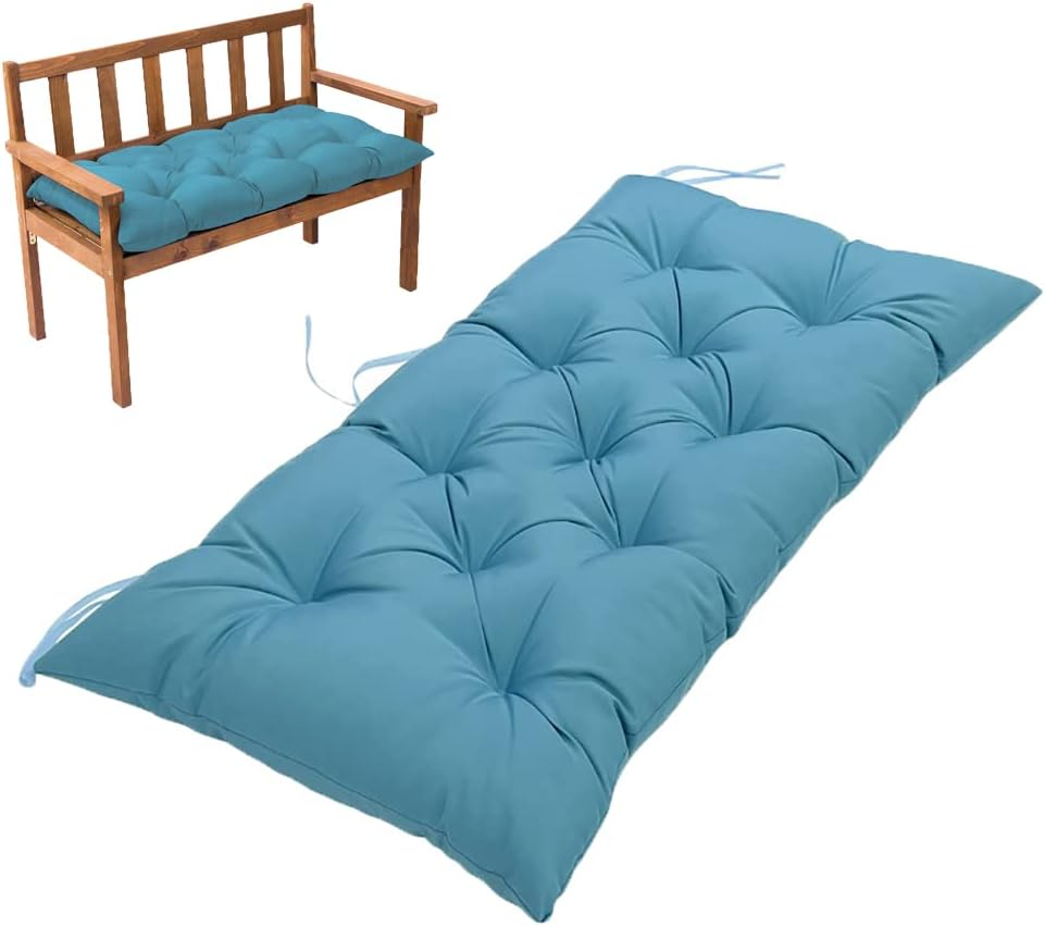 Indoor/Outdoor Bench Cushion Waterproof-47.3"&times;19.7" Thicken Porch Swing Cushion with Ties,Patio Cushions for Outdoor Furniture Garden Lounger Wicker (47.3"&times;19.7", Sky Blue)