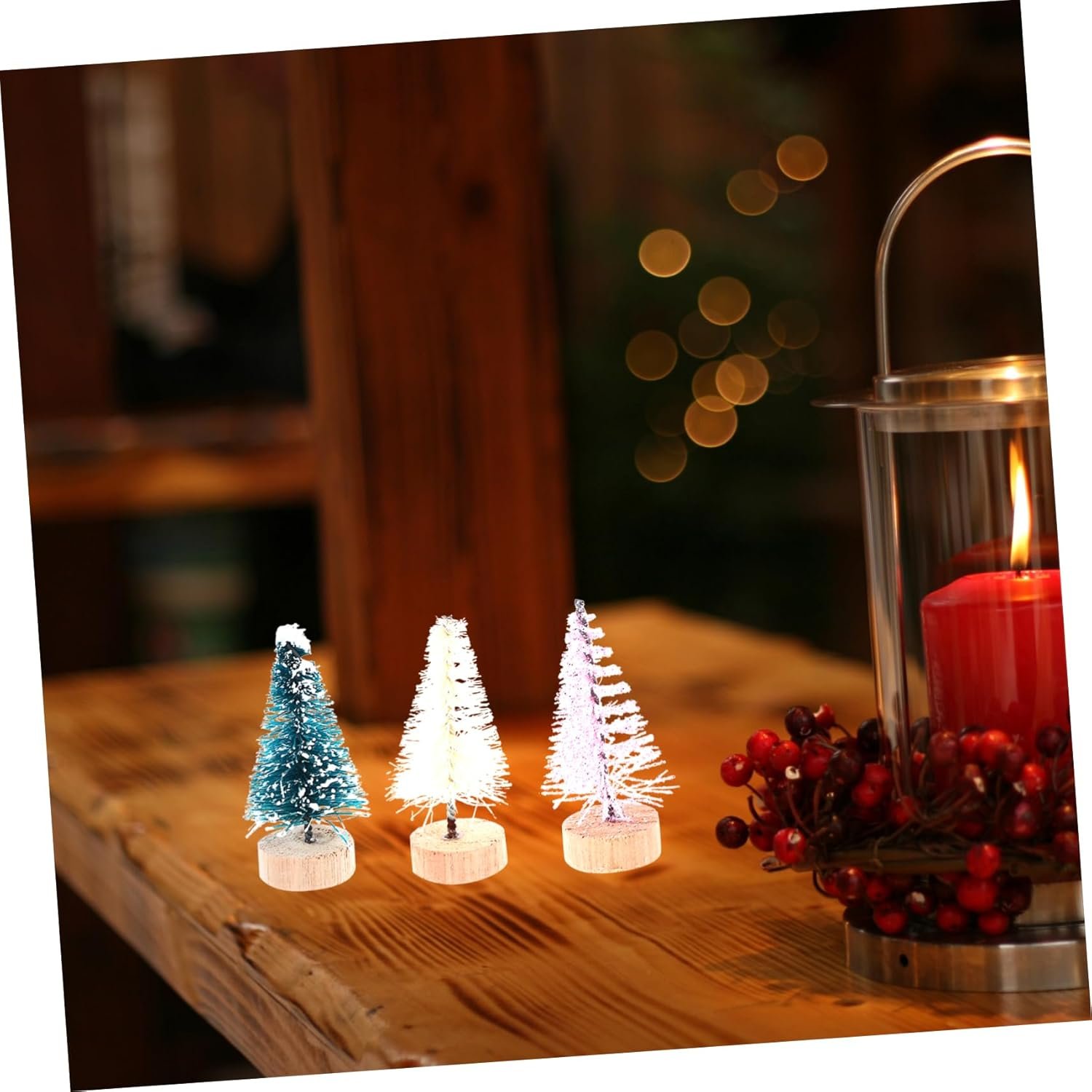 36Pcs Miniature Christmas Tree Xmas Tree Decor Wooden Base for Home Office for Landscapes and Dollhouse Decorations image number 5