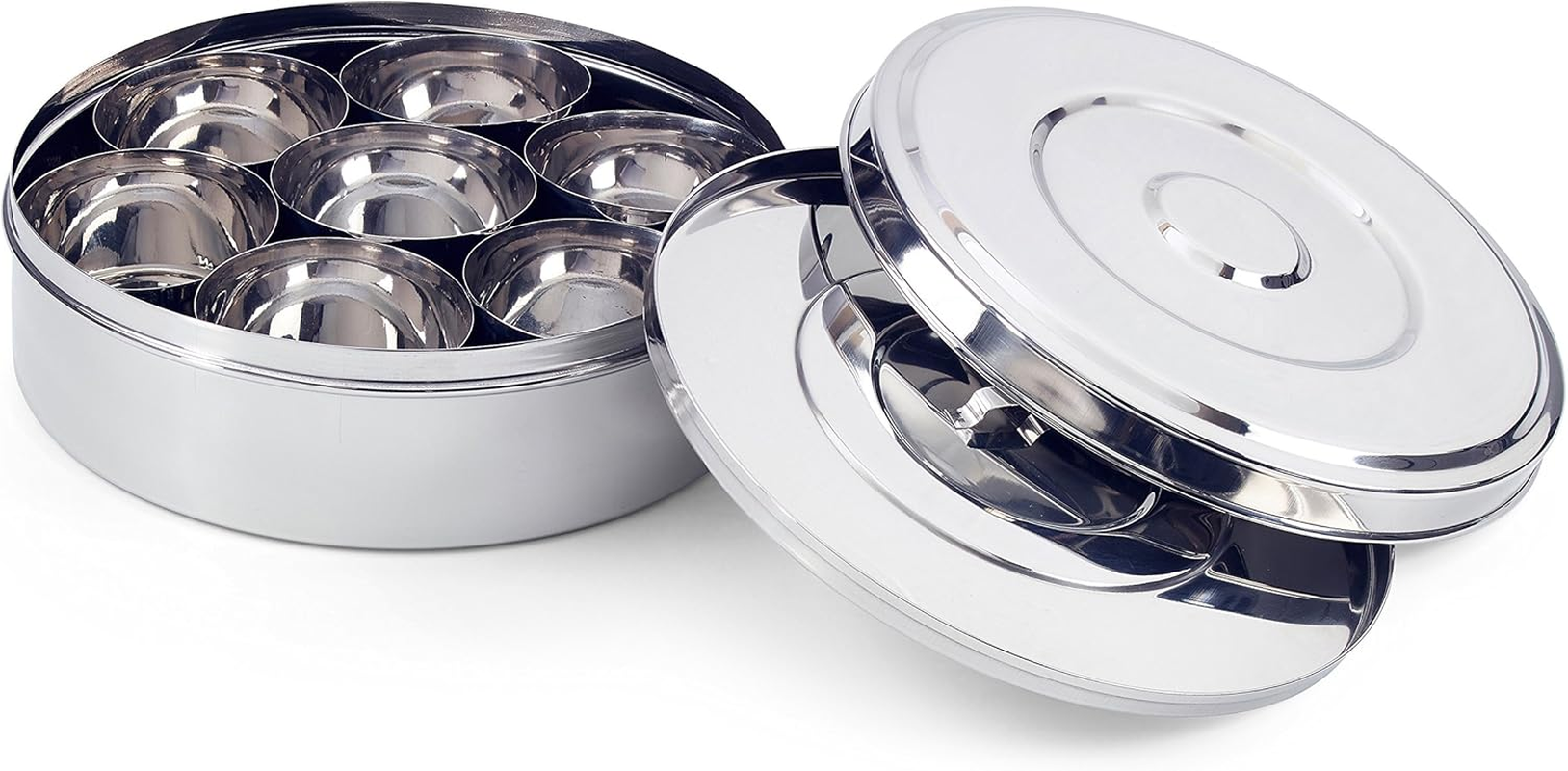 7116 Spice Box/Masala Dabba with 7 Comparments and 2 Stainless Steel Lid, 22 Cm, Silver image number 1