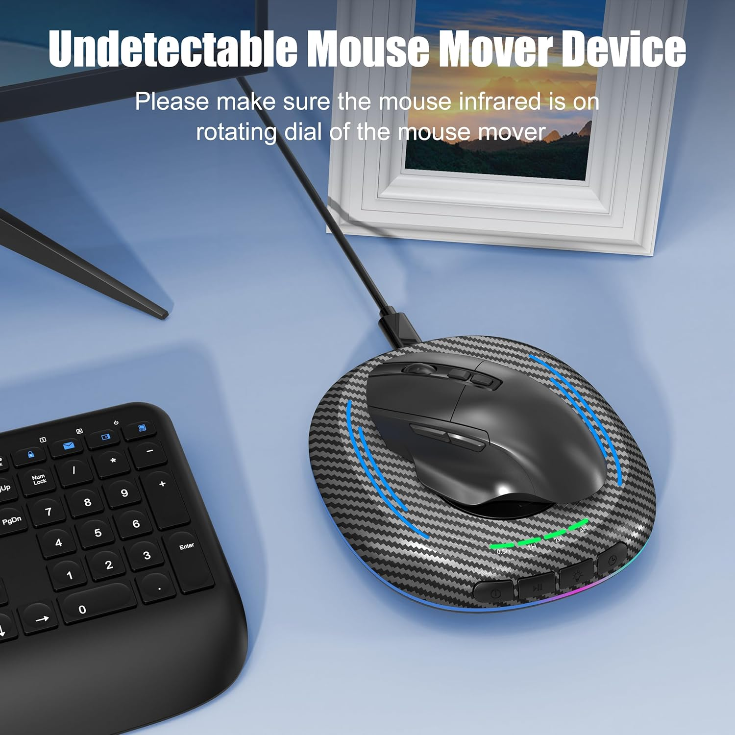 Mouse Jiggler Undetectable with Timer, On/Off Switch, Breathing Light for Prevent Computer Laptop Screen Sleep (Carbon Fiber Black)
