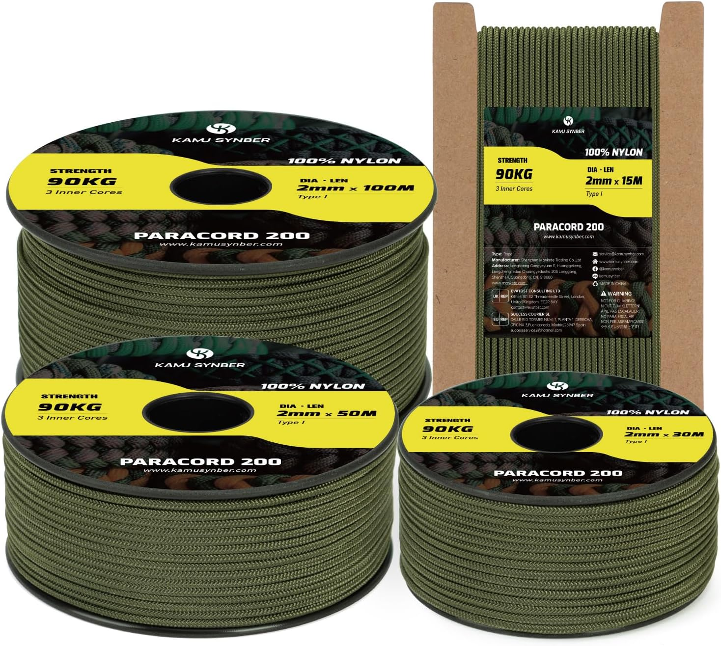 Paracord 2Mm 3 Strands 30M 100% Nylon Rope Type I Parachute Cord for Craft, Outdoor, DIY, Camping | Support 90Kg | Neon Orange