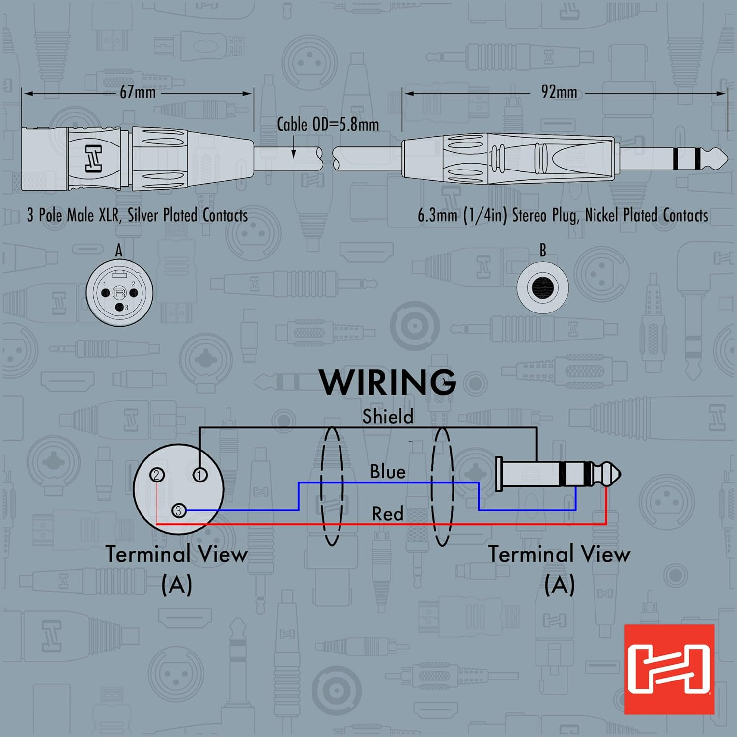 Hosa HSX-001.5 Pro Balanced Interconnect Rean 1/4 Inch TRS to XLR3M, 1.5 Feet image number 6