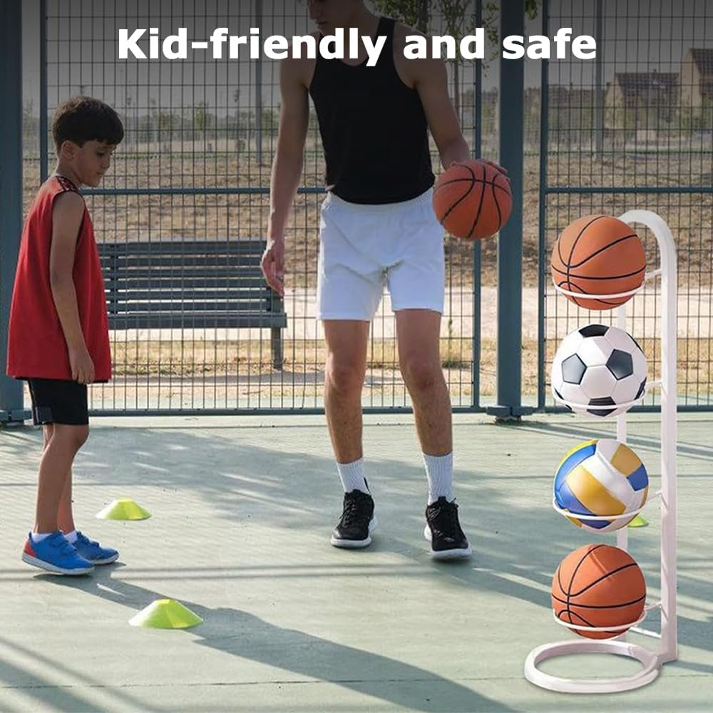 4-Tier Folding Soccer Ball Storage Rack Holder,Freestanding Garage Sports Equipment Organizer,Foldable Ball Storage Rack, inside Movable Vertical Display for Basketball,Soccer,Volleyball image number 6