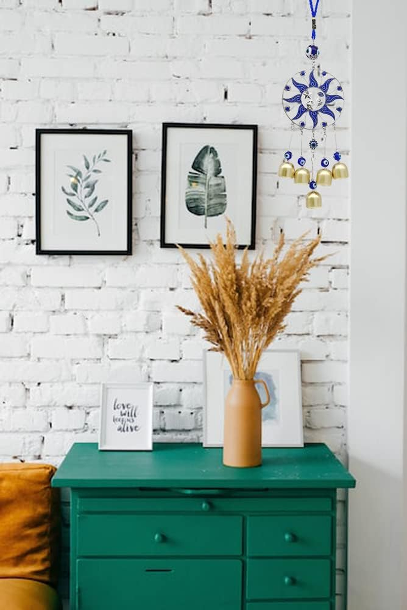 Evil Eye Wind Chimes Evil Eye Wall Hanging Decor Hamsa Hand Hanging Ornament Lucky Wind Bells Sun Moon Hanging Decor (Sun/Moon/Star) - Hamsa Hand image number 7