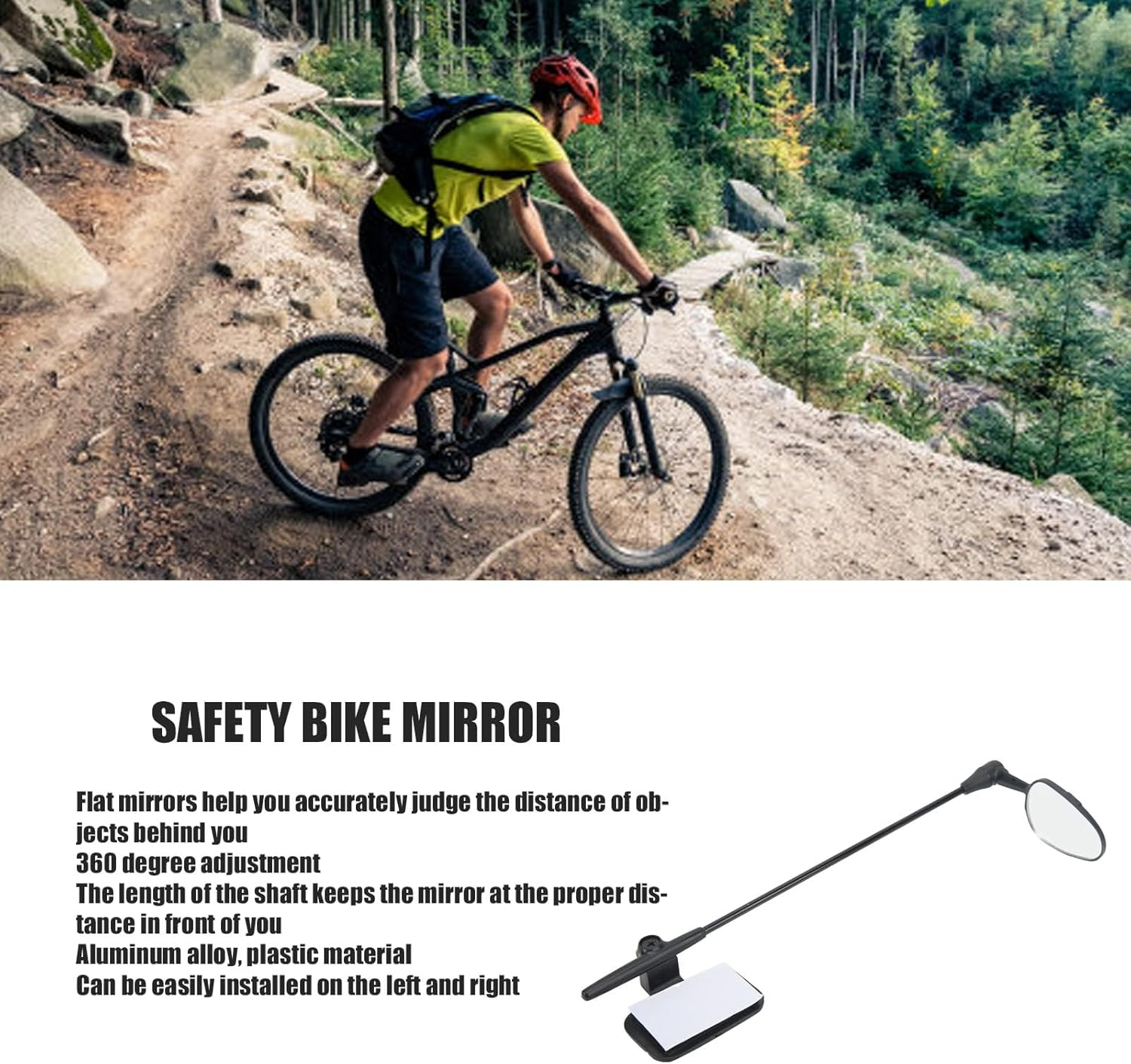 Bike Helmet Mirror, 360&deg; Adjustable Aluminum Alloy Rear View Safety Mirror with Flat Glass & Quick Strap, Cycling Helmet Accessory for Road & Mountain Biking image number 6