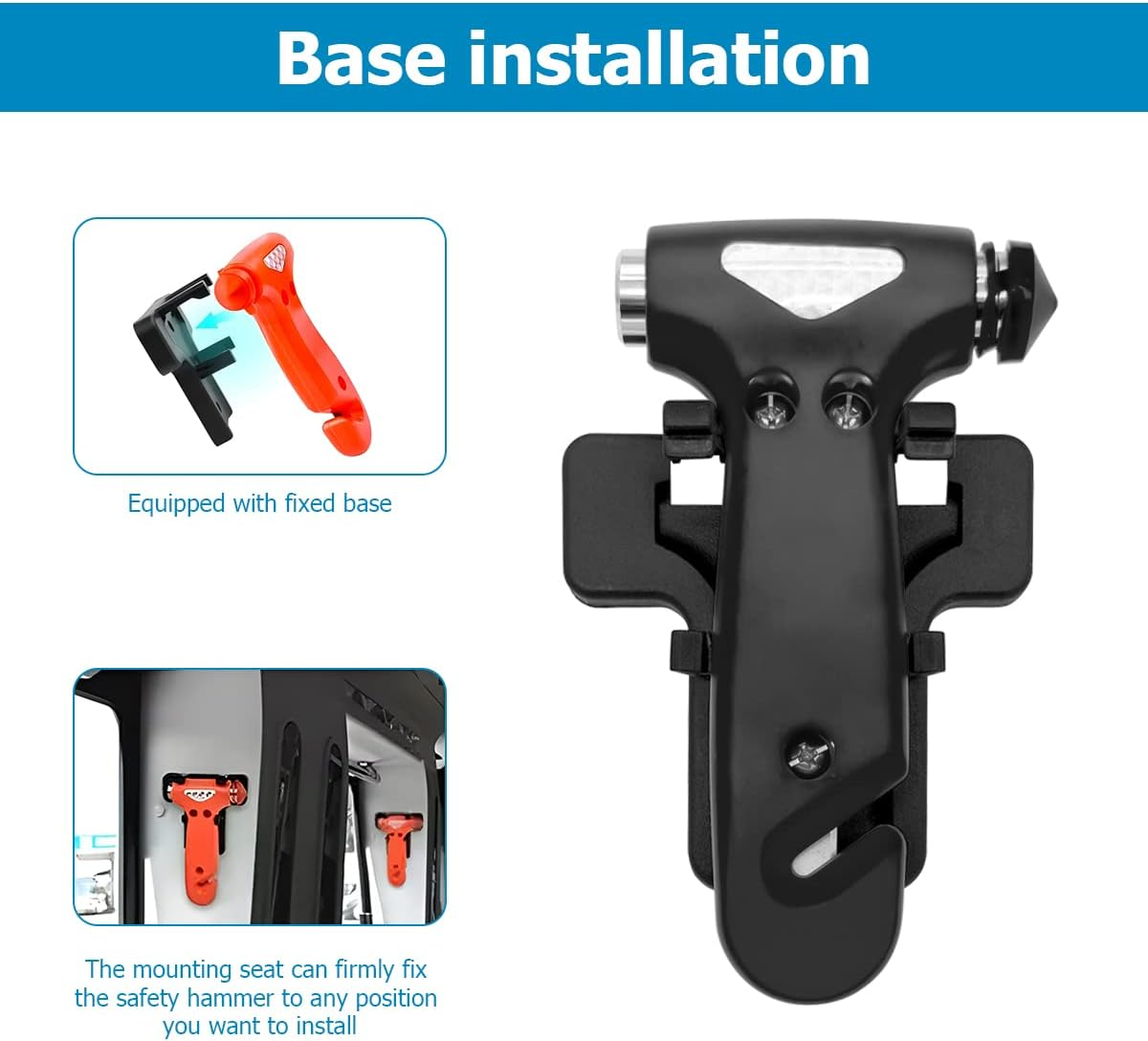 BELOMI 2 Pack Car Safety Hammer, Emergency Escape Tool with Window Breaker and Seat Belt Cutter, 5-In-1 Auto Multifunctional Escape Hammer for Accident, Vehicle Survive Accessories (Black) image number 2
