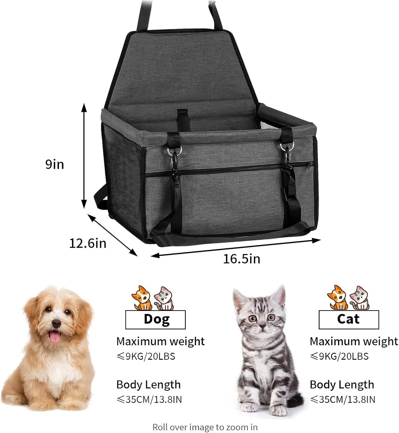 Dog Car Seat Bed - Travel Safety Seat for Medium Dogs up to 30Lb, Breathable, Folding, Washable Travel Bag for Dogs or Other Small Pets (Black) image number 5