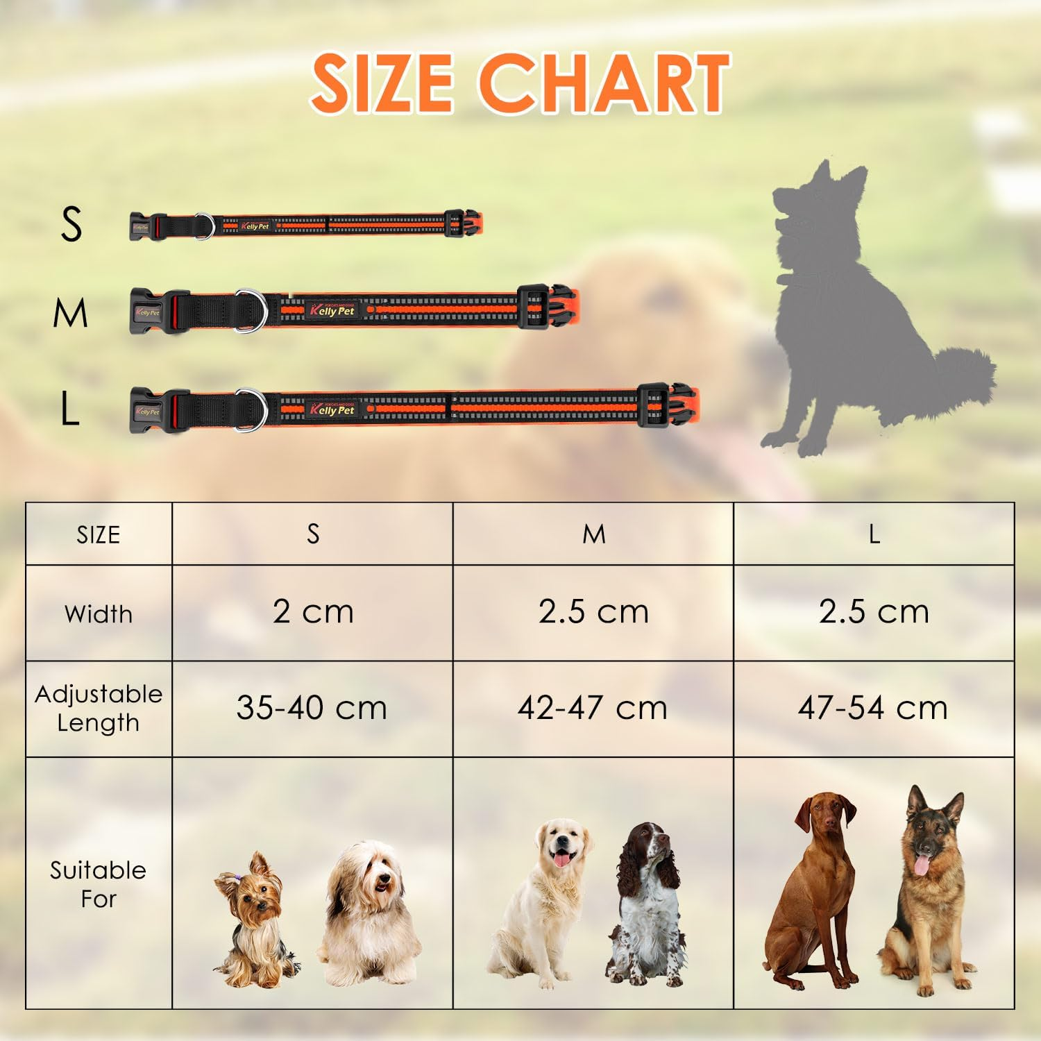 AUTOWT Reflective Dog Collar, Soft Neoprene Padded Breathable Nylon Pet Collar, Adjustable Classic Puppy Collars with Safety Locking Buckle for Small Medium Dogs Walking (Orange, S) - Black image number 6