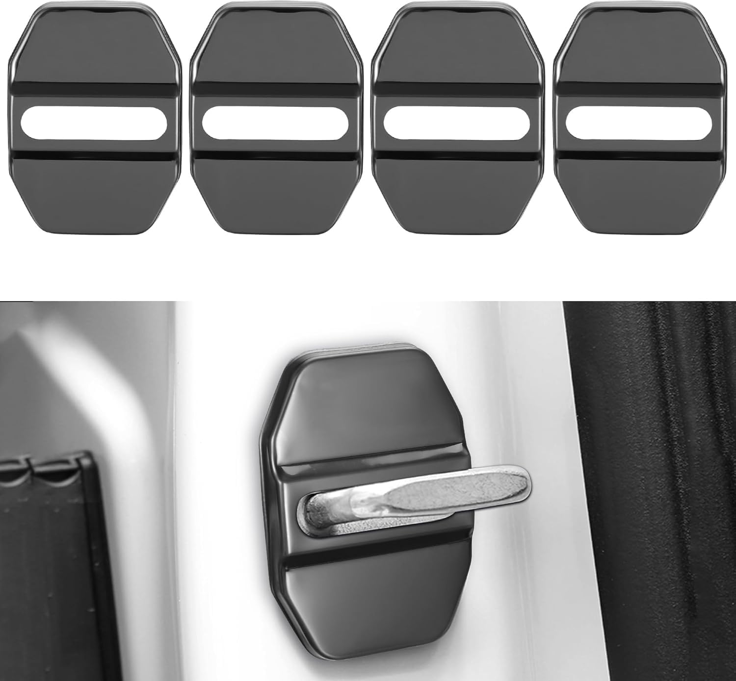 4Pcs Car Door Lock Latches Cover Protector Compatible with Mercedes-Benz AMG (A S M C E CLS GL CLA GLE GLC) GTA Accessories Stainless Steel Car Door Lock Sport Style Decorations (Blakk) image number 5
