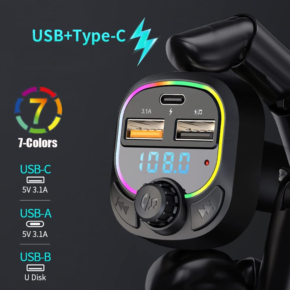 Bluetooth Car Adapter, Wireless FM Transmitter Radio Receiver Adapter Car Kit,With Dual USB Car Charging Ports, Hands Free Calling, Music Player Support TF/SD Card, USB Disk image number 1