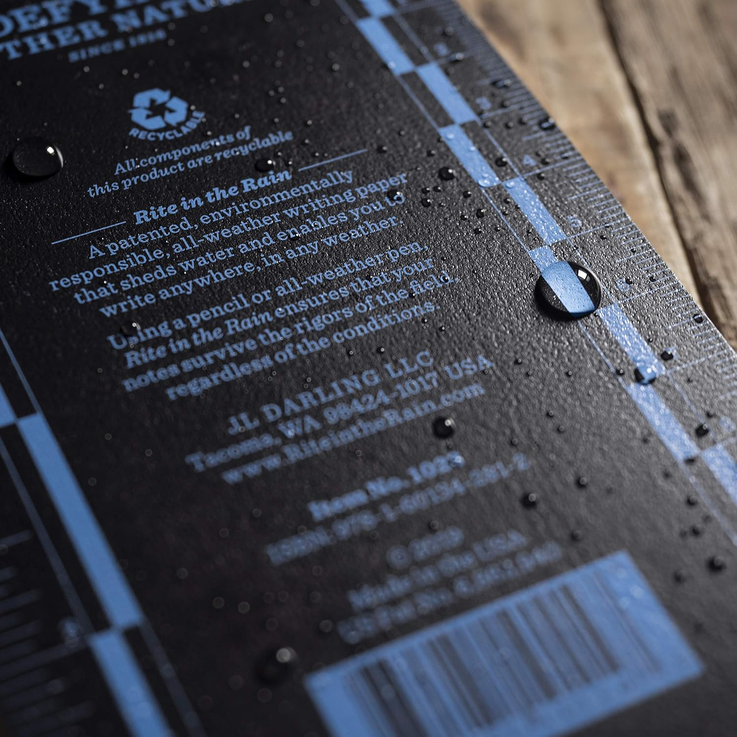 Rite in the Rain All-Weather Smyth-Sewn Notebook, 3.25" X 5", Black Cover, Legal Pattern, (No. 1023)