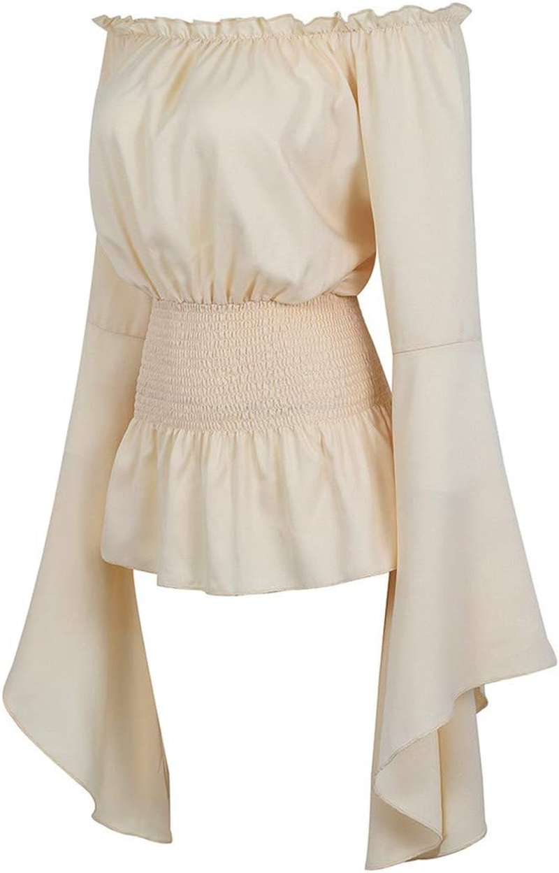 SYHTBYOH Womens Victorian Long Sleeve Boho Blouse Top plus Size Renaissance Gothic Ruffle Pirate Cosplay Costumes image number 2