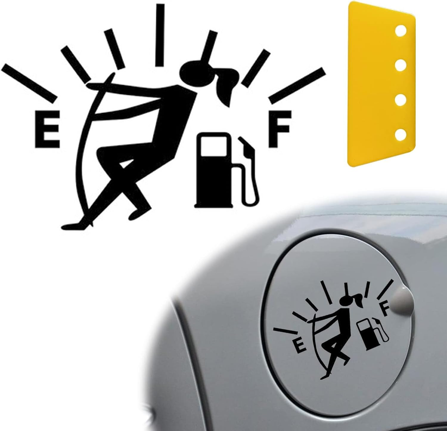 Funny Car Stickers, High Gas Consumption Decal, Woman Adjusting Fuel Gauge Empty Stickers, Waterproof Fuel Gage Stickers for Cars, Motorcycles, Trucks, Universal Car Decals((1 Pcs- Black)