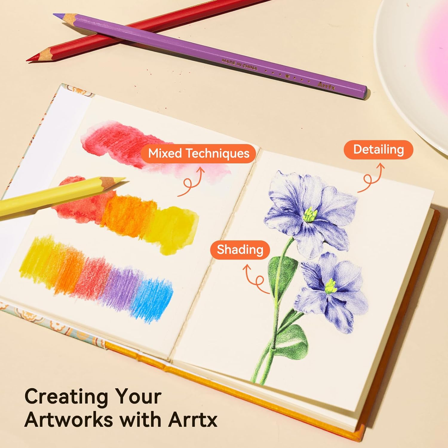 Arrtx 72 Colors Water-Soluble Colored Pencils Set with Nylon Brush - Premium Quality Watercolor Pencil Art Supplies for Drawing, Sketching, and Coloring image number 2