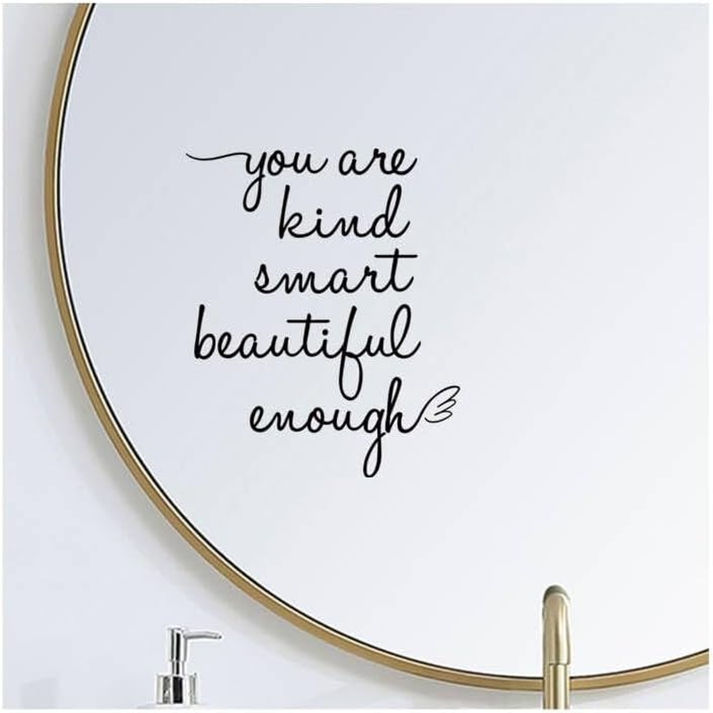 Bathroom Mirror Affirmation Wall Decor, You Are Kind Smart Beautiful Enough Vinyl Stickers, Mirror Wall Sticker for Bathroom Bedroom, Affirmations Decals for Girls Teens (Pink)