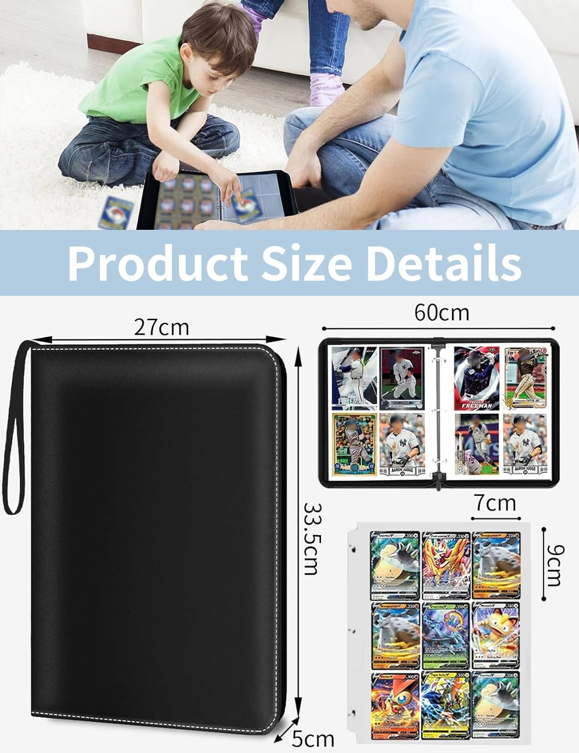 9 Pocket Card Binder, 900 Pockets Card Holder Folder Collector, Double Sided Pocket PU Card Collection Binder, Premium Zip Albums for MTG, TCG, Sports, Game Trading Cards (Green) image number 6