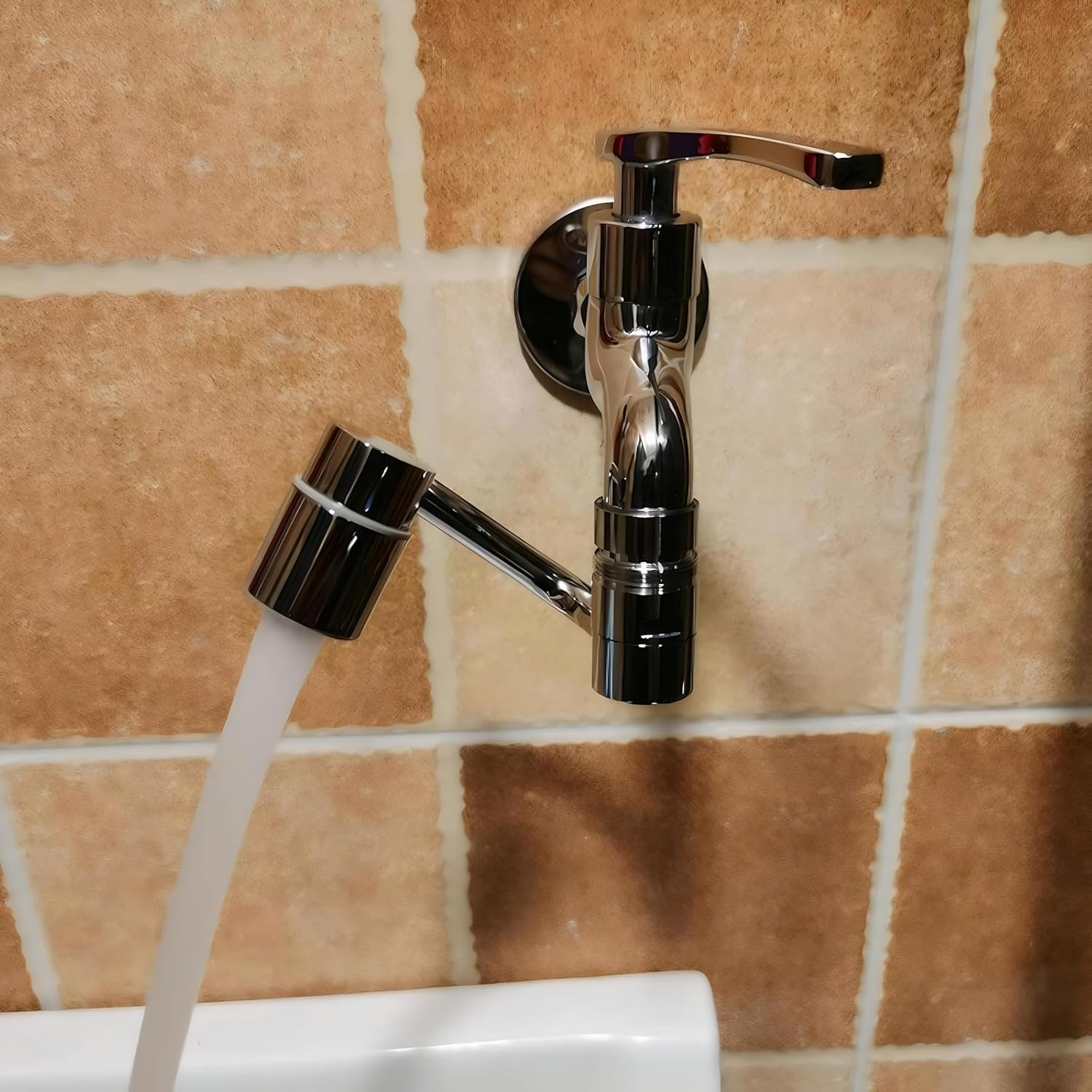 Kitchen Sink Tap Extender, 1080&deg; Brass Faucet Extension with Dual Water Modes (Silver)