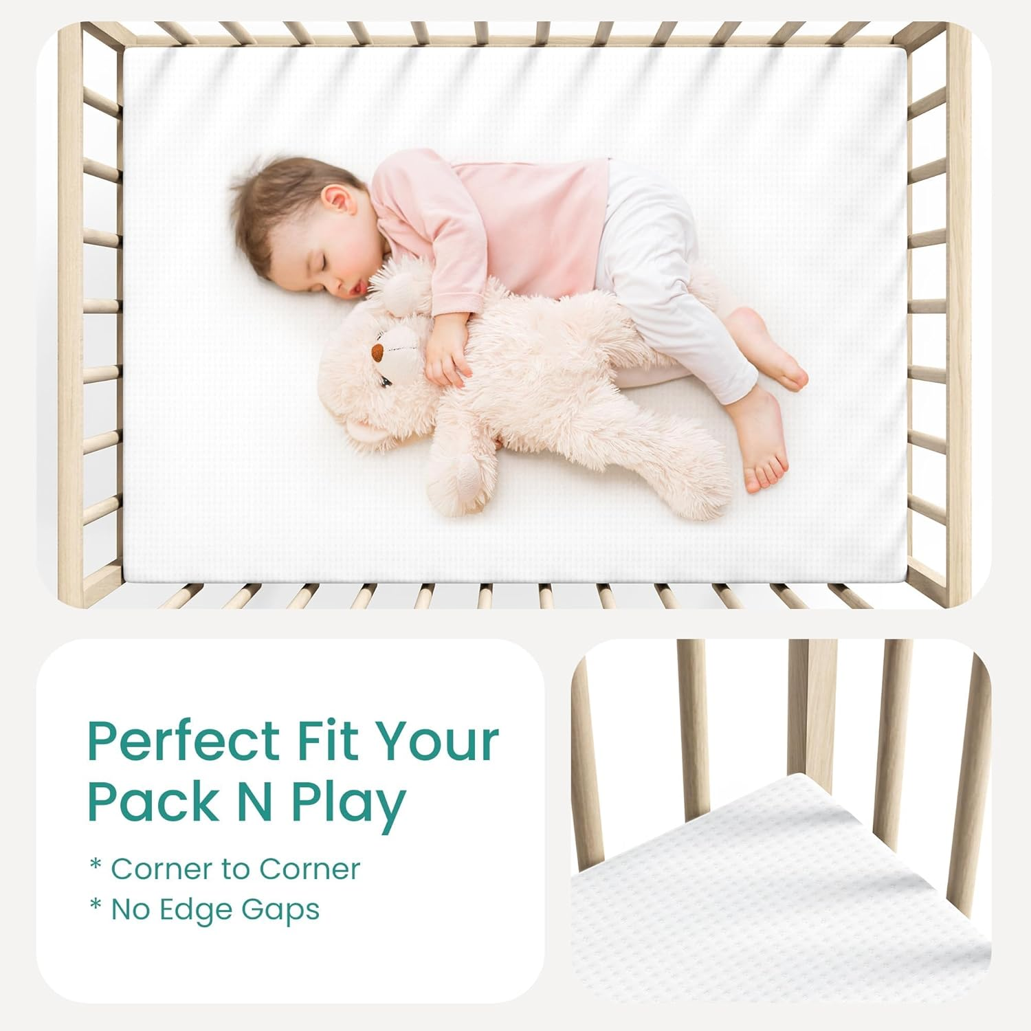 Baby Cot Mattress 38''X26''X1.5'', Waterproof Pack and Play Mattress with Removable Zipper Cover and Carrying Bag, Portable Crib Mat, Memory Foam Pad, for Playpens, Portacot image number 3