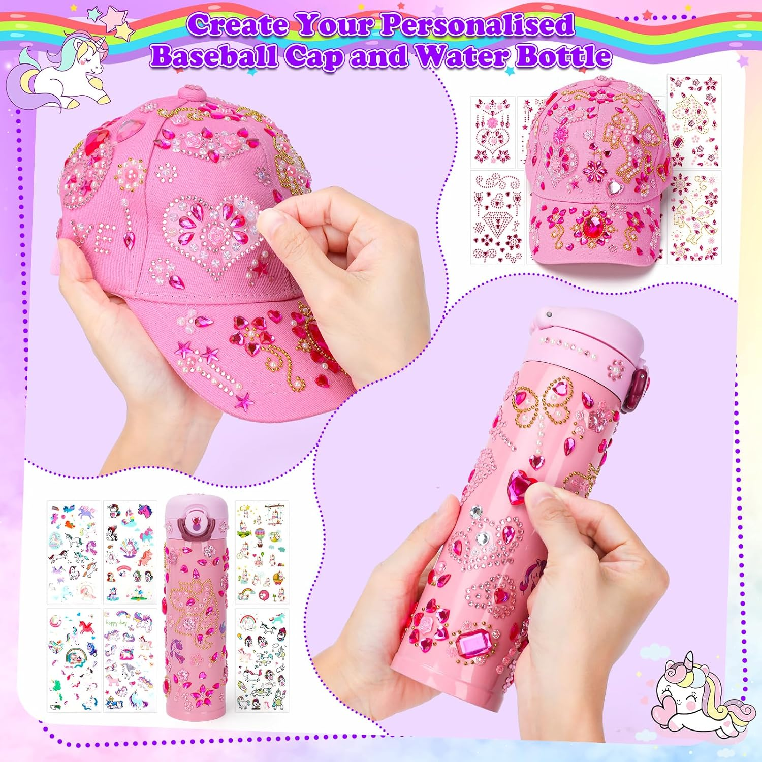 Gifts for 5 6 7 8 Year Old Girls Baseball Cap and Bottle: Toys for 6-7-8-9-10 Year Old Girls Birthday Presents Arts and Crafts for Kids Girls Toys Age 4-12 Make Own Baseball Cap and Bottle for Girls Gift