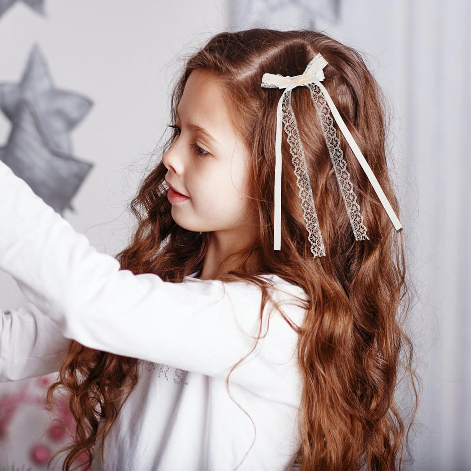 2 Pcs Lace Hair Bow Clips - Elegant Lace Bows for Girls and Women, Stylish Hair Accessories for Casual and Formal Occasions image number 5