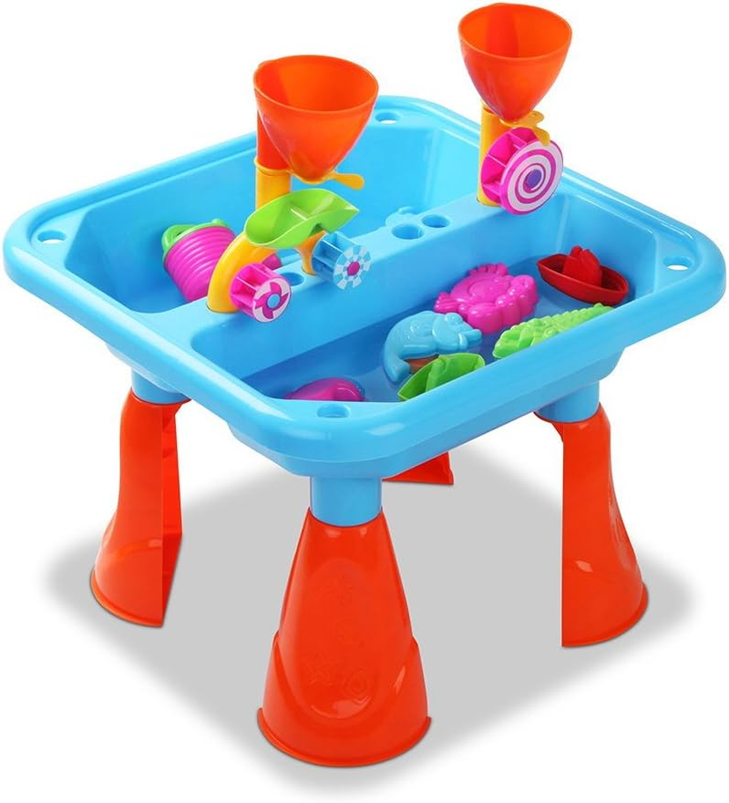Keezi Water Table, 23Pcs Sandpit Toys Kids Pretend Play Set Toddler Sand Tables Baby Activity Beach Toy Outdoor Plays Equipment, with Sands Moulds Bucket Spade Multi-Coloured image number 1