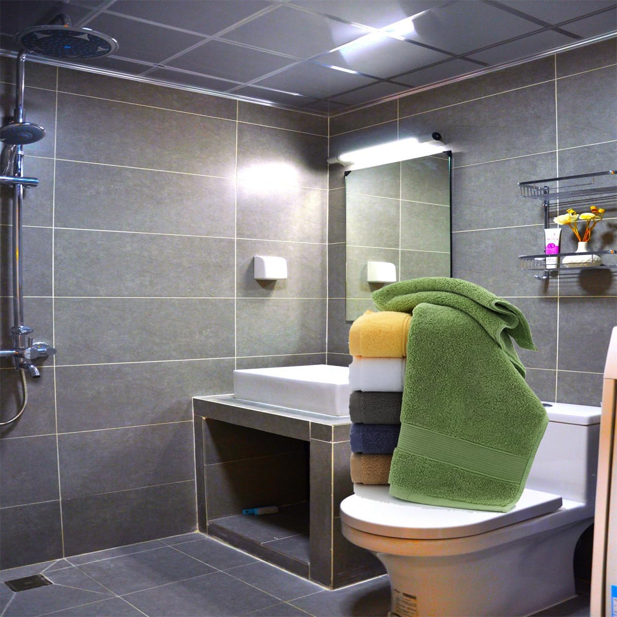 JININQ 700GSM 2Piece Hand Towels -100% Cotton for Bathroom,Kitchen,Beauty,Spa,Gym,Household Face Towel,Highly Absorbent Towels(13.7 X 29.5 Inches) (Blue) - Green image number 5